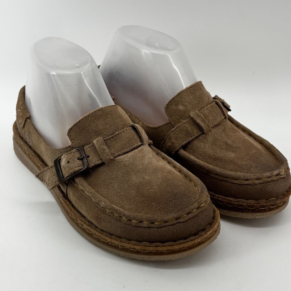 Born Women Taupe Suede Monk Strap Loafers Moc Toe Shoes BR0079755 Size 7